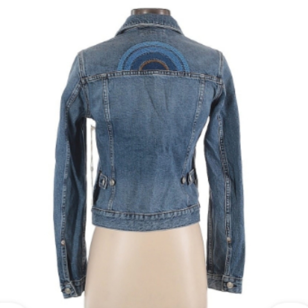 Daily Blue‎ Denim Jacket "Flacky" Design. NWT. Size Small.